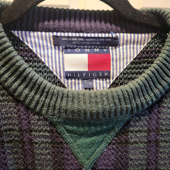 Vintage Tommy Hilfiger Crew Neck Blue & Green Plaid Mens Sweater Size Large - Picture 4 of 5